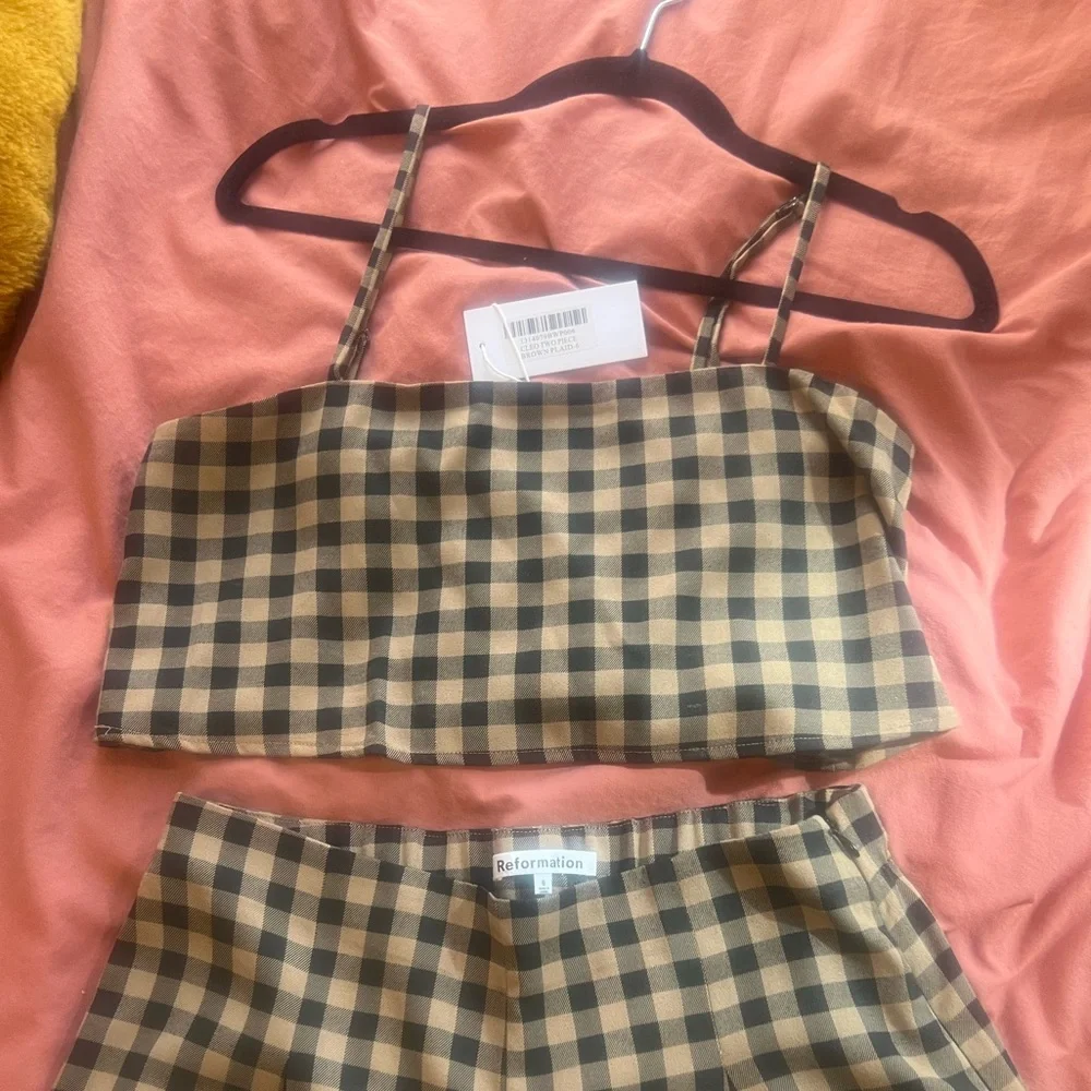 Reformation Brown and Black Checkered Top & Bottom - Picture 4 of 6